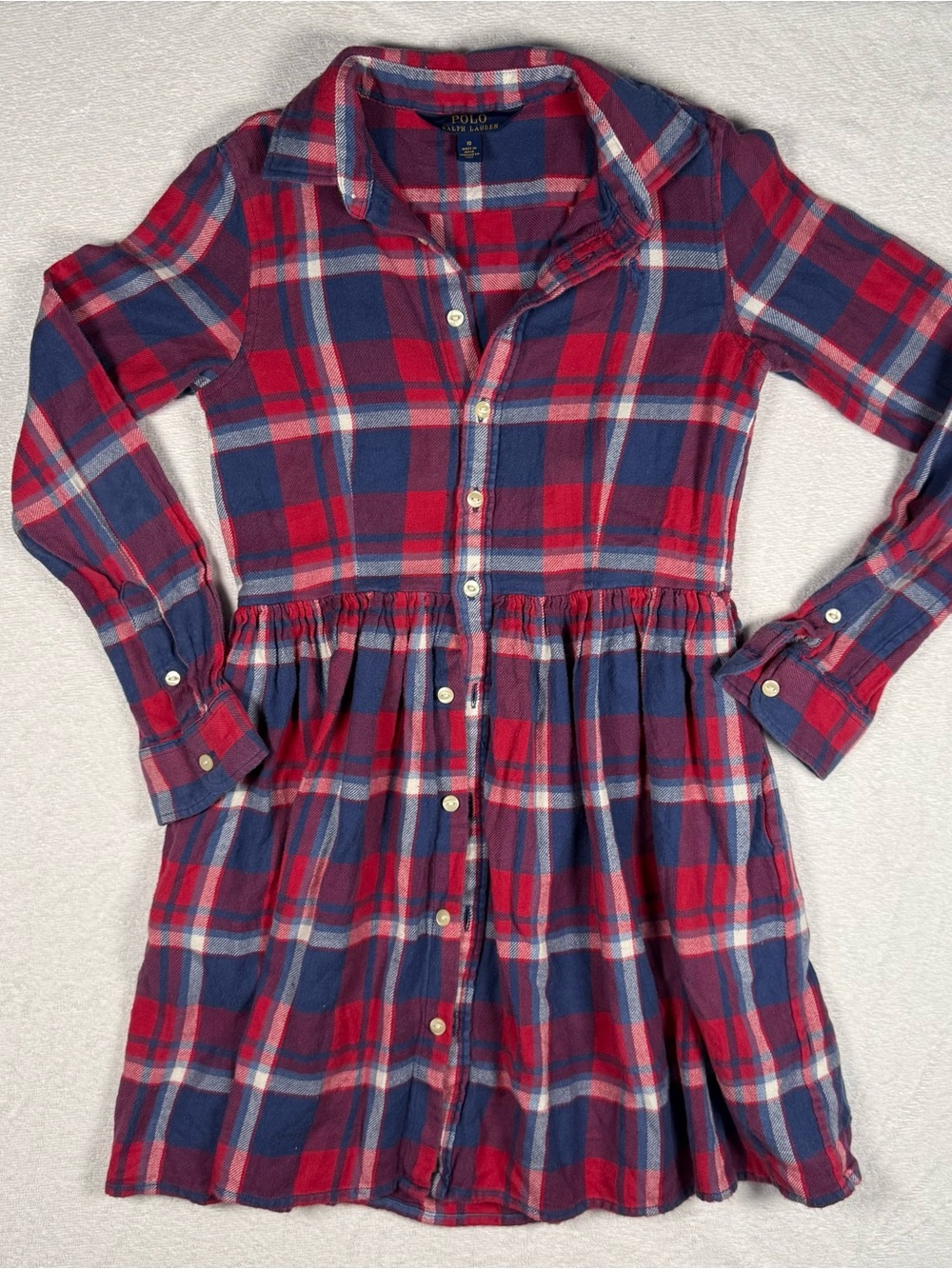 Polo by Ralph Lauren Red & Navy Plaid Button-Front Girls' Dress